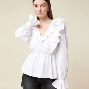 RACHEL PARCELL Ruffle Poplin Blouse In White